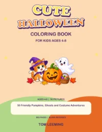 Cover: a pumpkin, a cat in a witch’s hat and a smiling ghost on a peach background.