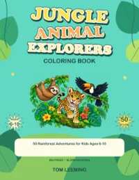 Cover: a sloth, a jaguar and a toucan among the leaves, on a jungle-green background.