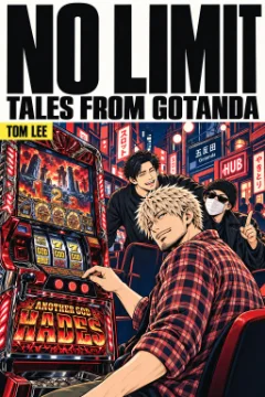 Cover: NO LIMIT in huge black letters on white, above a colour manga panel of a blond man in a red check shirt at a slot machine, two friends behind him and the signs of Gotanda at night.