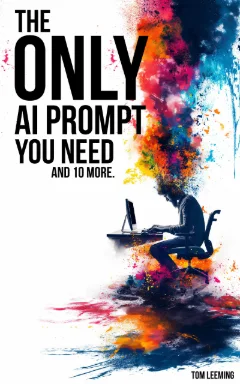Cover: huge black type on white, beside a man at a desk who dissolves into a splash of colour.