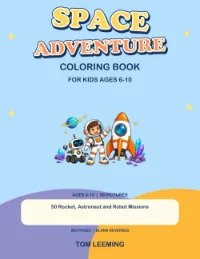 Cover: a cartoon astronaut, a robot and a rocket on a pale blue background.