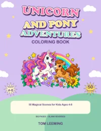 Cover: a unicorn and a pony under a rainbow, on a lilac background.