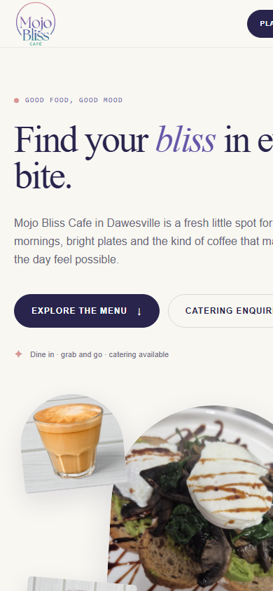Mobile homepage preview of Mojo Bliss Cafe