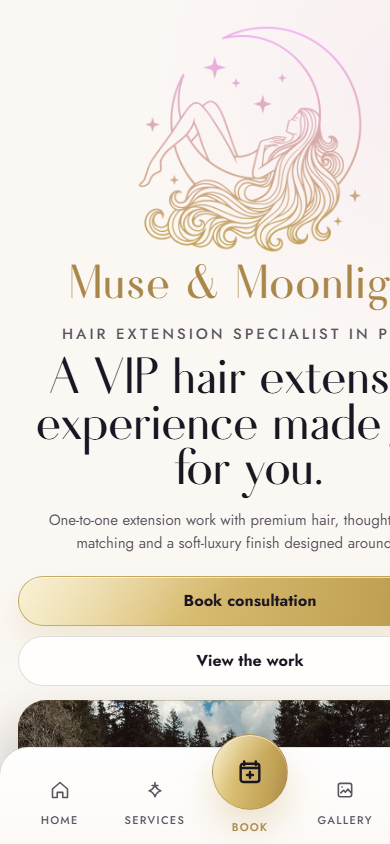 Mobile homepage preview of Muse and Moonlight